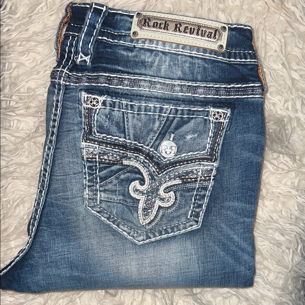 Rock Revival Betty Straight Size 34 Collector Quality Distressed Stone Wash